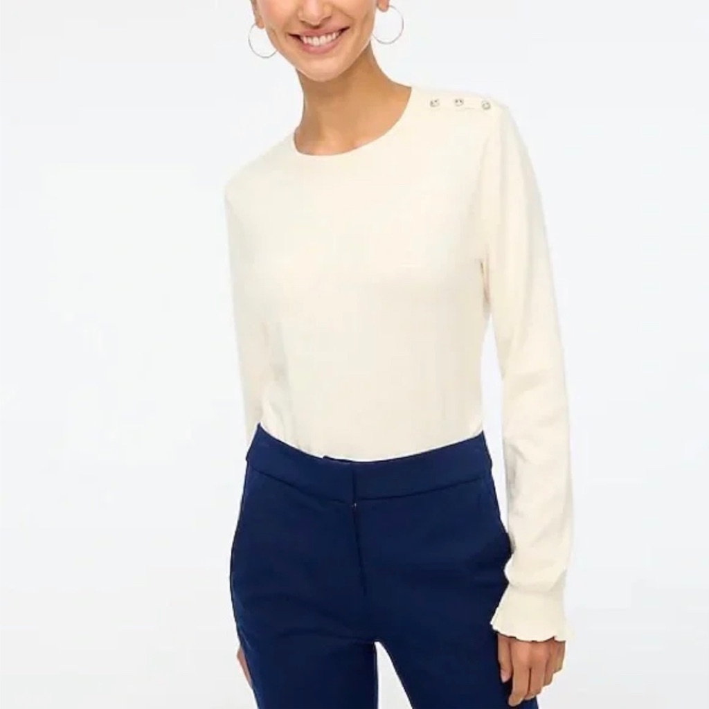 J. Crew Factory Ivory Ruffle Rhinestone Sweater Size M